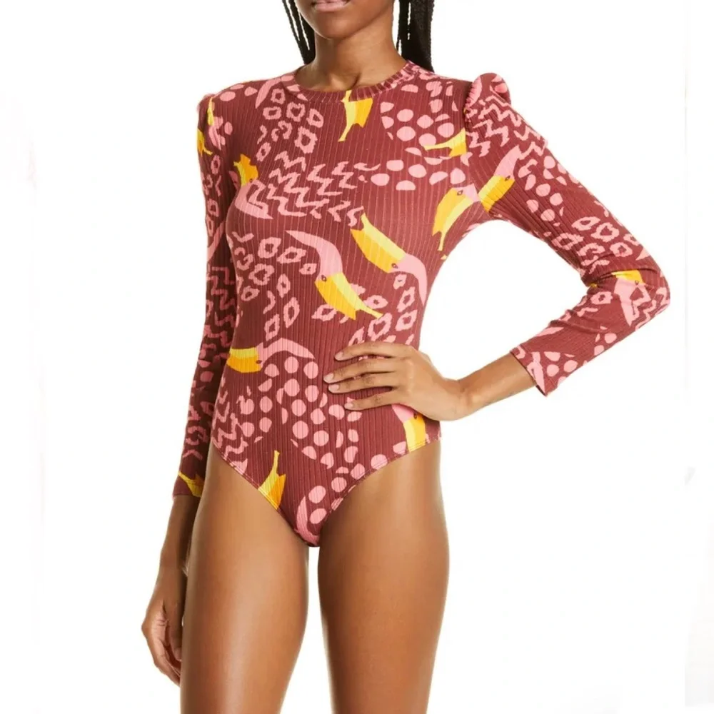 Farm Rio Toucanissimo Long Sleeve Stretch Cotton Body Suit - Picture 9 of 10